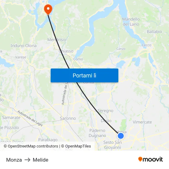 Monza to Melide map