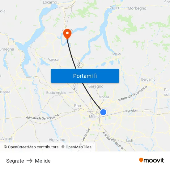 Segrate to Melide map