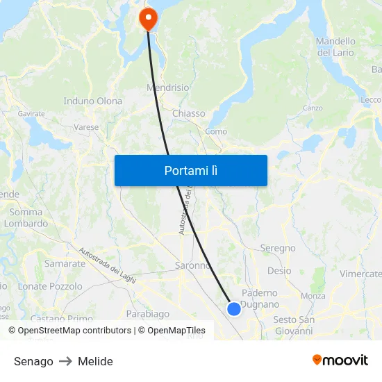 Senago to Melide map