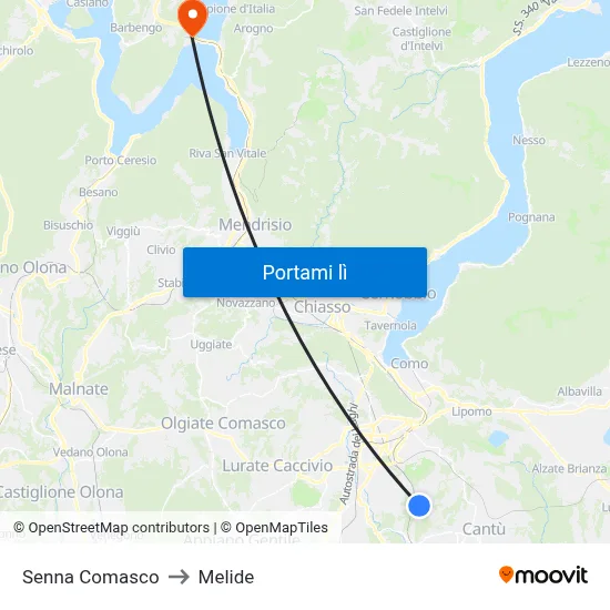 Senna Comasco to Melide map