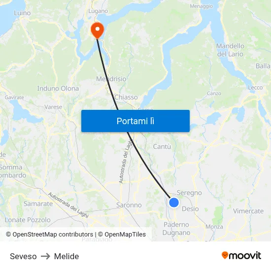 Seveso to Melide map