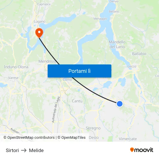 Sirtori to Melide map