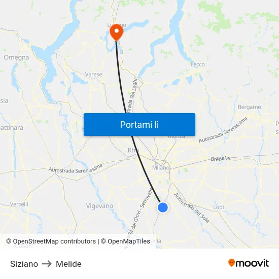 Siziano to Melide map