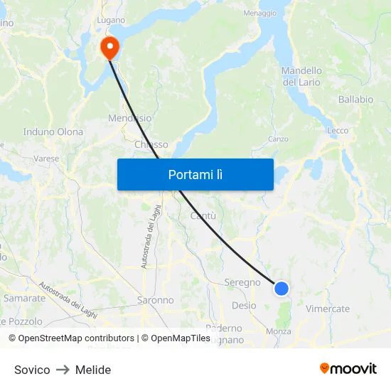 Sovico to Melide map
