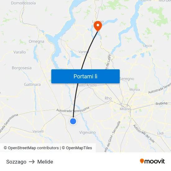 Sozzago to Melide map