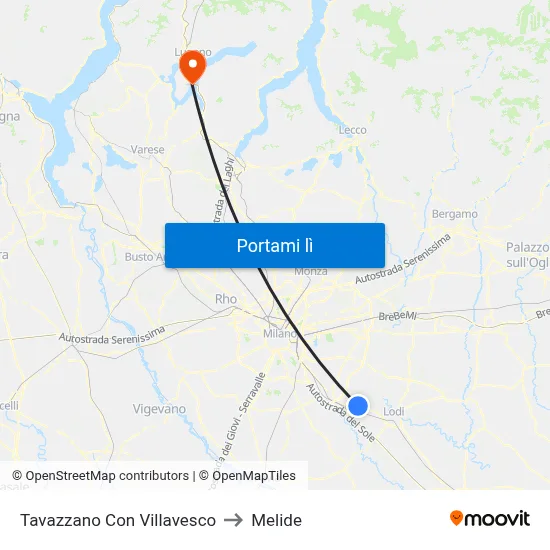 Tavazzano Con Villavesco to Melide map