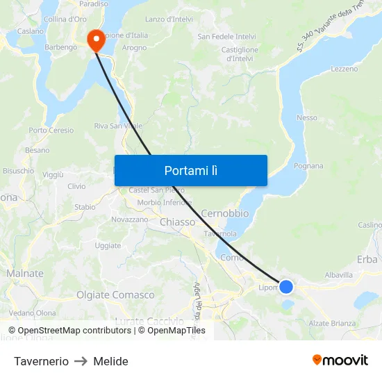 Tavernerio to Melide map