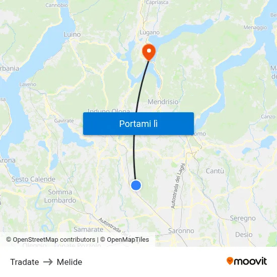 Tradate to Melide map