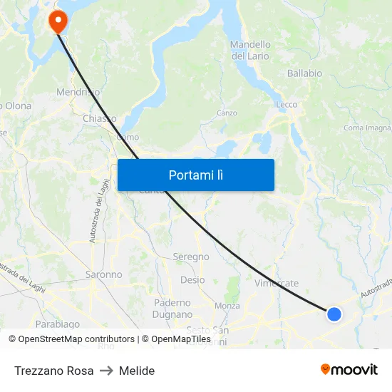 Trezzano Rosa to Melide map