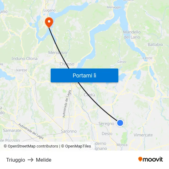 Triuggio to Melide map