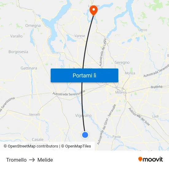 Tromello to Melide map