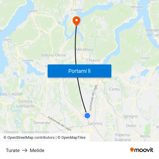 Turate to Melide map