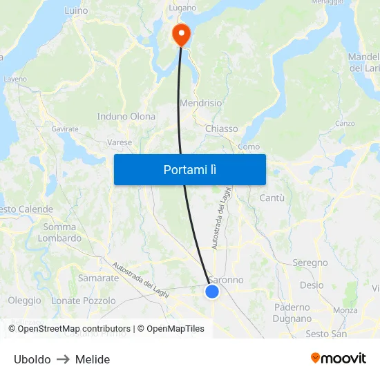 Uboldo to Melide map