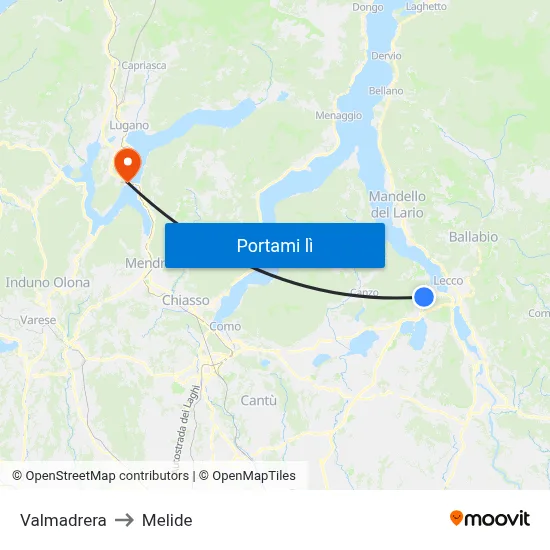 Valmadrera to Melide map