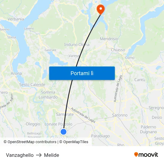 Vanzaghello to Melide map