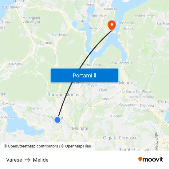 Varese to Melide map