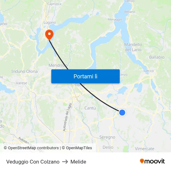 Veduggio Con Colzano to Melide map