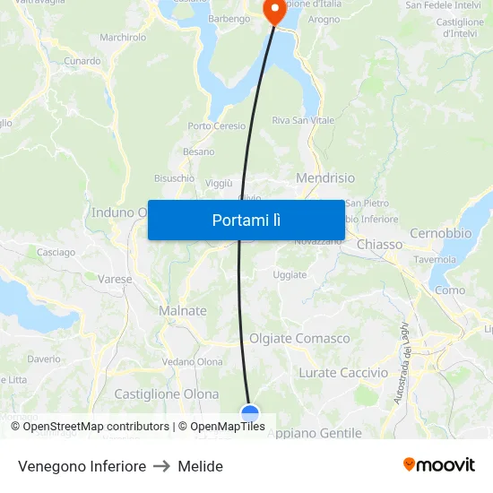 Venegono Inferiore to Melide map
