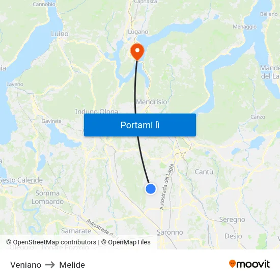 Veniano to Melide map
