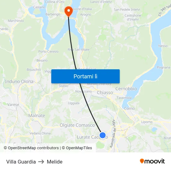 Villa Guardia to Melide map