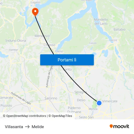 Villasanta to Melide map