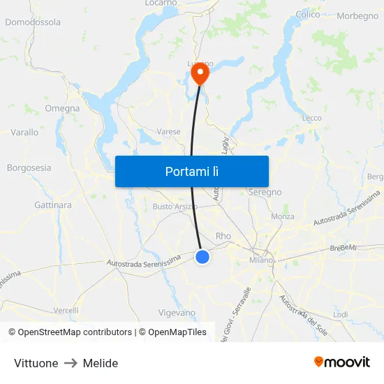 Vittuone to Melide map