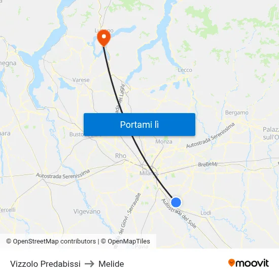 Vizzolo Predabissi to Melide map