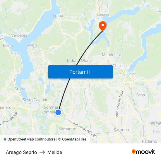 Arsago Seprio to Melide map