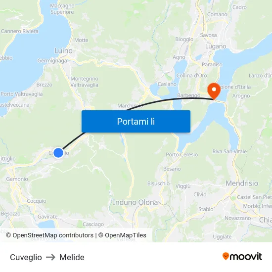 Cuveglio to Melide map