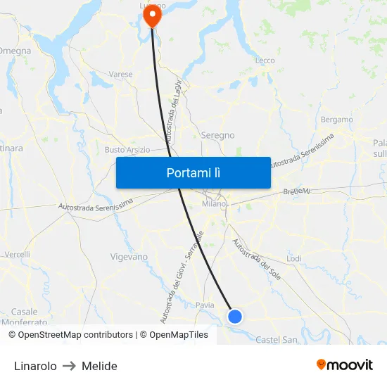 Linarolo to Melide map