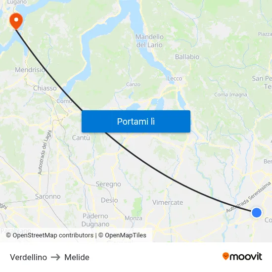 Verdellino to Melide map