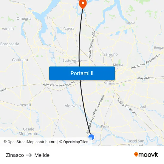 Zinasco to Melide map