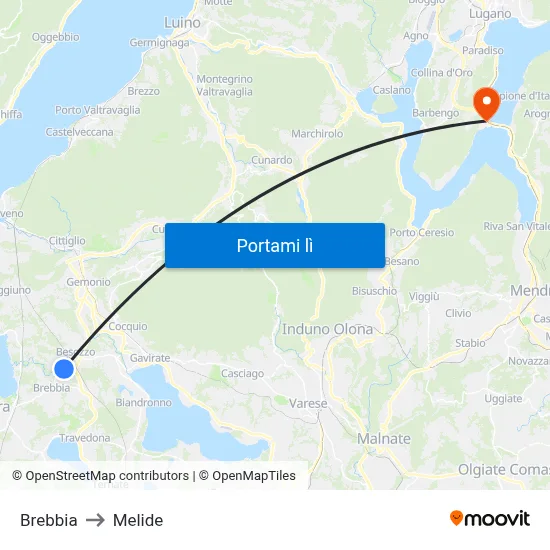 Brebbia to Melide map