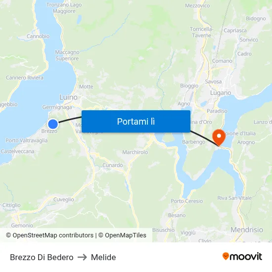 Brezzo Di Bedero to Melide map