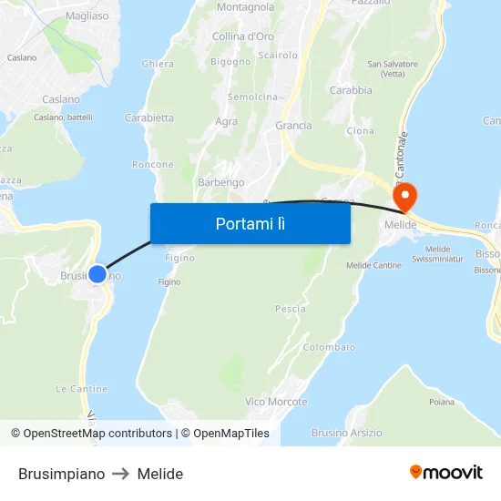 Brusimpiano to Melide map