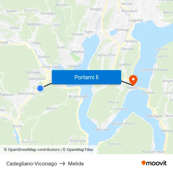 Cadegliano-Viconago to Melide map