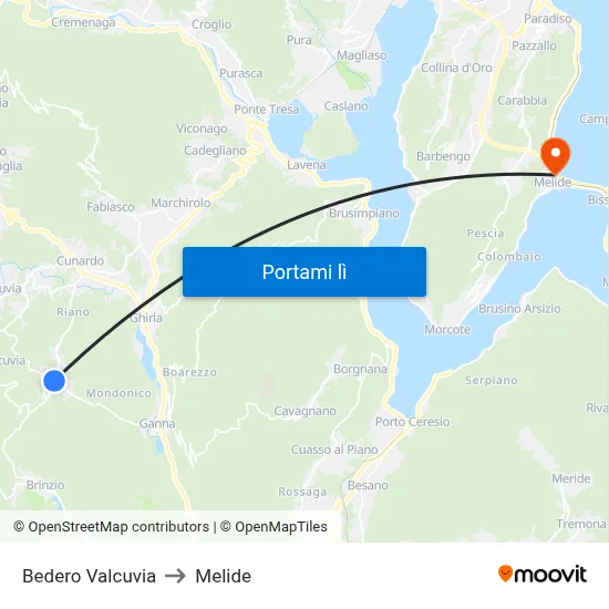 Bedero Valcuvia to Melide map