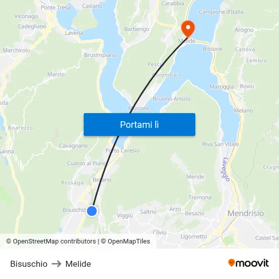 Bisuschio to Melide map