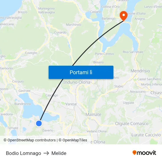 Bodio Lomnago to Melide map