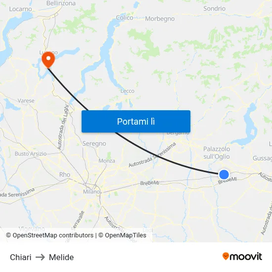 Chiari to Melide map