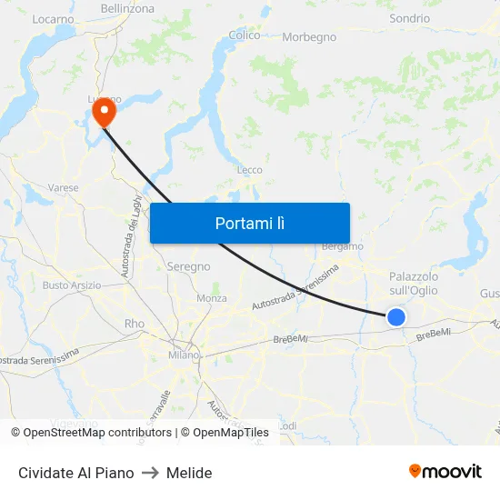 Cividate Al Piano to Melide map