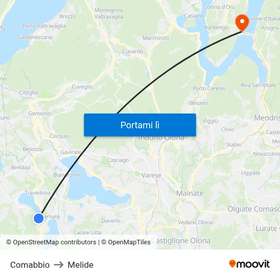 Comabbio to Melide map