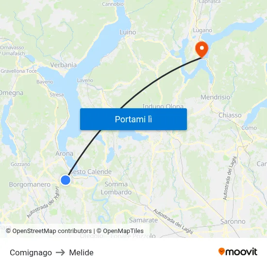 Comignago to Melide map