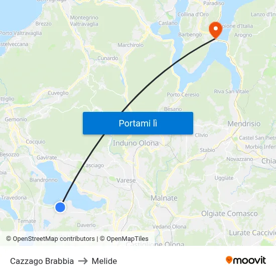 Cazzago Brabbia to Melide map