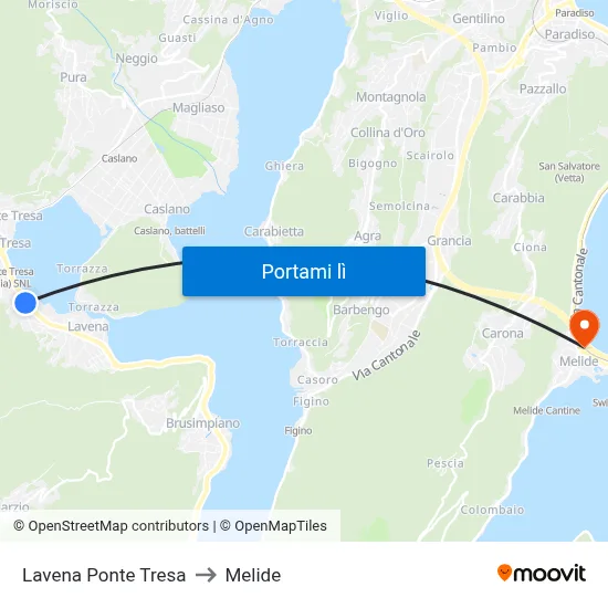 Lavena Ponte Tresa to Melide map