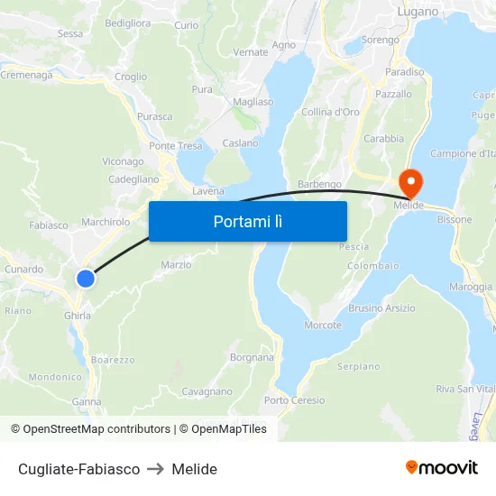 Cugliate-Fabiasco to Melide map