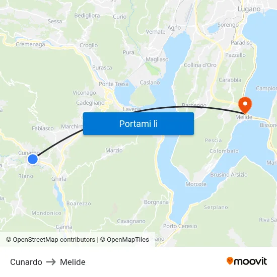 Cunardo to Melide map