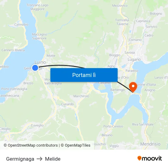 Germignaga to Melide map