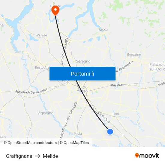 Graffignana to Melide map