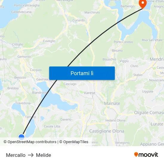 Mercallo to Melide map